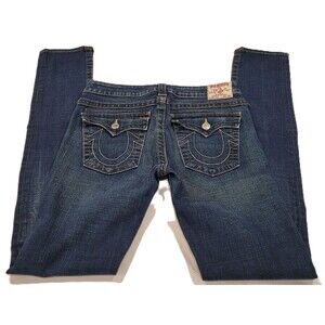 True Religion Womens Julie 30 X 35.5 Slim Fit Jeans Dark Wash Horseshoe USA Tall